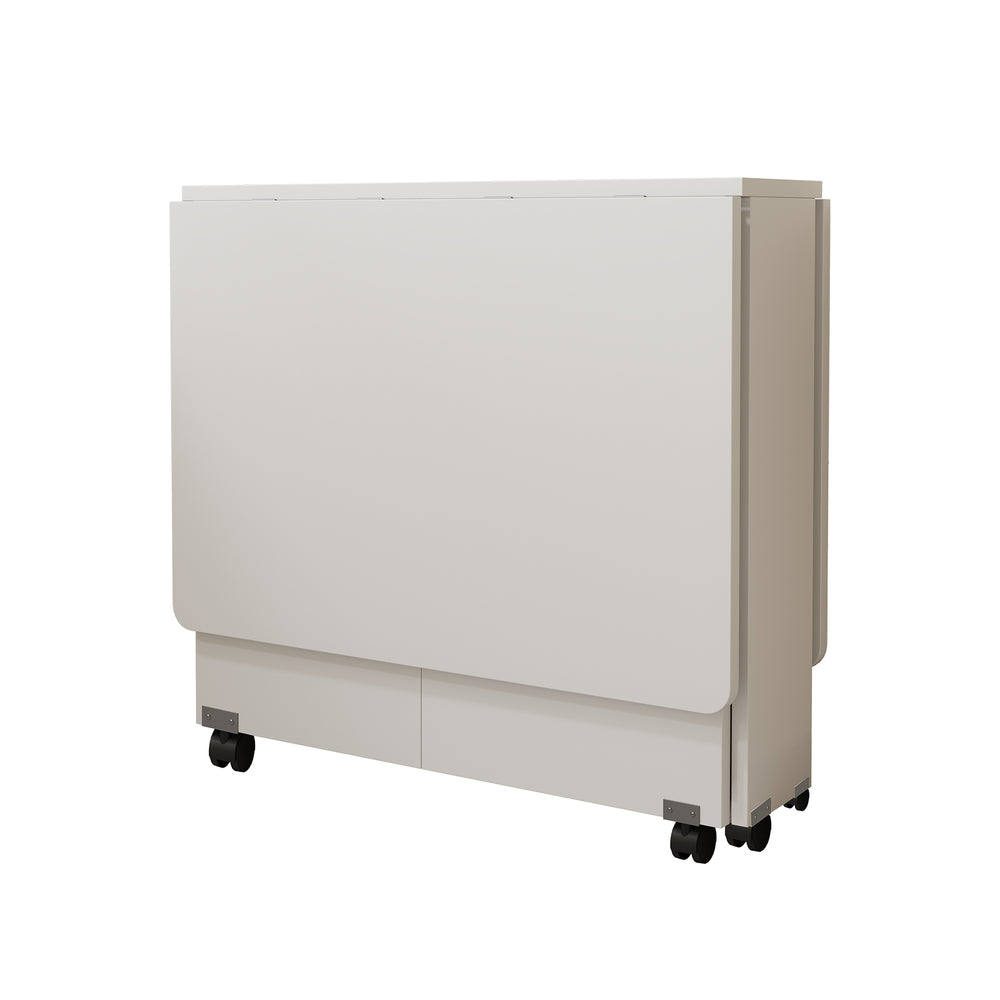 English Elm Folding Drop Leaf Dining Table with 6 Wheels, 2-Tier Storage Shelves, Space-Saving Expandable Table W3101P346286