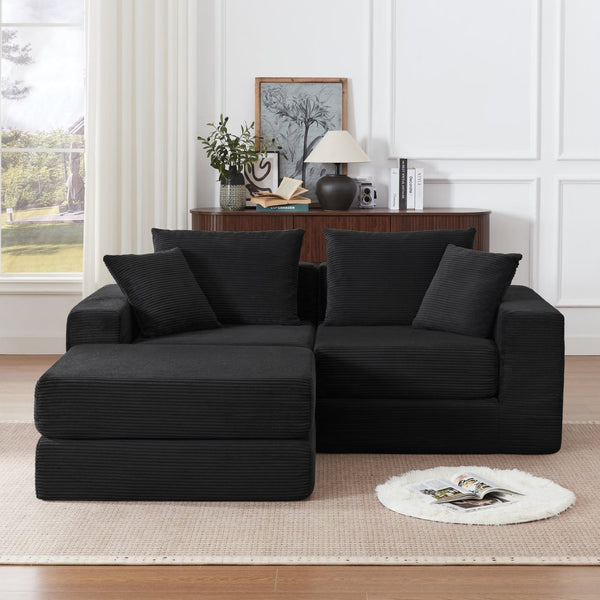 English Elm Modular Cloud Sectional Corduroy Sofa Deep Seat Comfort for Flexible Living Spaces Black W3396P435275