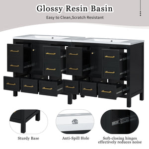 English Elm 72'' Elegant Bathroom Vanity Set With Resin Sink, Solid Wood Frame, Ample Storage & Soft-Close Doors N710SS00012B