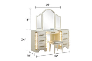 English Elm JASMINE 7-Drawer Vanity Set in Beige with LED Corner Lights, Gold Pulls, Spacious Storage, Elegant 659436068223