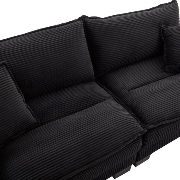 English Elm Corduroy Stylish Sleeper Sofa Loveseat with Dual-Layer Cushions & Two Support Pillows, Sturdy Frame Black W676P184130