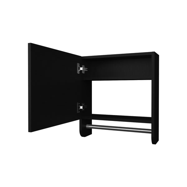 English Elm Pine Mirrored Medicine Cabinet with Towel Bar and Two Shelves — Wall-Mounted Bathroom Storage Unit Black 20.3 L x 18.3 W x 2.4 H B128P237173