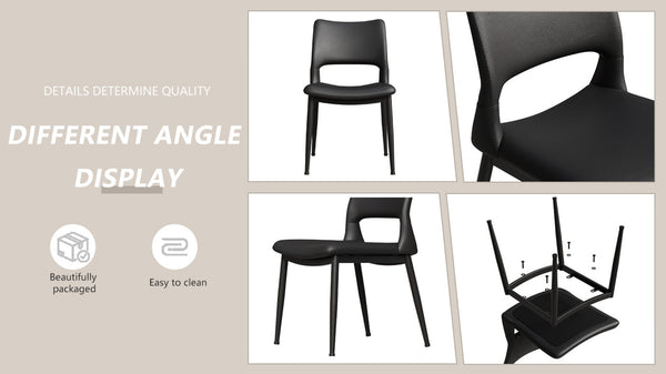 English Elm Modern Pu Leather Dining Chair Set with Ergonomic Backrest and Powder Coated Metal Frame Black Pu W1727P426737