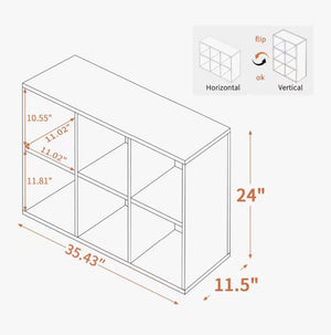 English Elm Book Shelf Solid Wood Two Tier Six Compartment Organizer for Living Room or Office W5368P460436