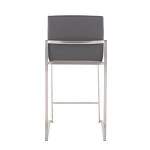 English Elm Fuji Contemporary High Back Counter Stool Set Of 2 - Grey Faux Leather & Stainless Steel Frame B202P221960