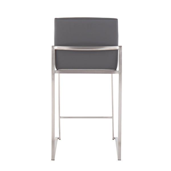English Elm Fuji Contemporary High Back Counter Stool Set Of 2 - Grey Faux Leather & Stainless Steel Frame B202P221960