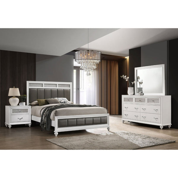 English Elm Randall Glam Eastern King Bedroom Set White Lacquer Crystal Hardware Tufted Bed B062S01799