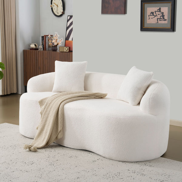 English Elm White Curved Loveseat Sofa — Cream Compact 2-Pillow No-Assembly Couch, Ergonomic Foam & Spring Comfort W3612P332124