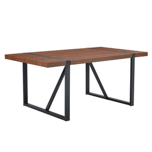 English Elm Table With 6 Industrial Style Brown Techno-Fabric Chairs - Walnut Rectangular Dining Set, 71"X39.3" W1151S02439-GIGA