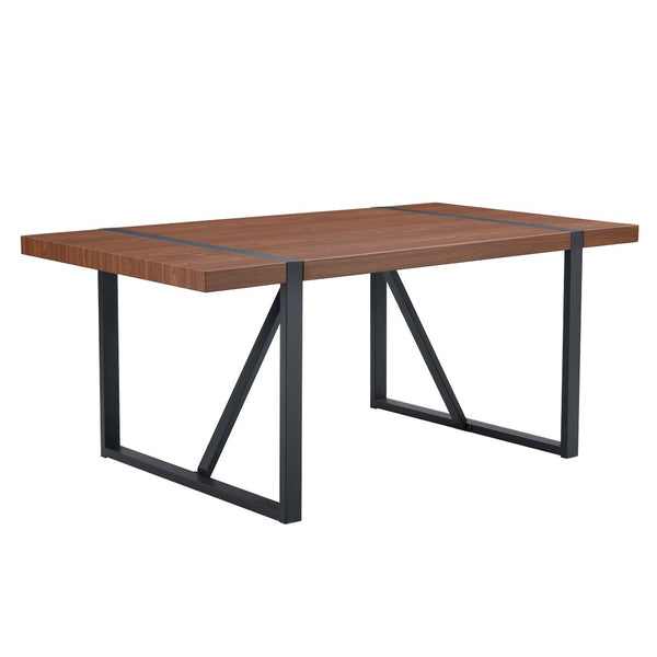 English Elm Table With 6 Industrial Style Brown Techno-Fabric Chairs - Walnut Rectangular Dining Set, 71"X39.3" W1151S02439-GIGA