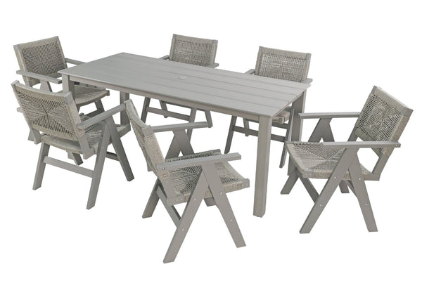 English Elm 68.9-inch Outdoor Rectangular Dining Table Hips Wood Grain Seats Six with Umbrella Hole W2085P364131