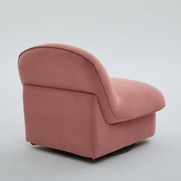 English Elm Swivel Accent Chair Plush Velvet Pumpkin Barrel Silhouette with 360 Degree Metal Base Coral W3244P392749
