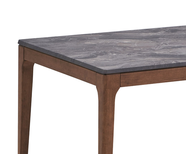 English Elm Bevis Engineered Stone Top Dining Table with Walnut Finish, Marble Grain Surface, Durable Rubber Wood Frame B2726P268644