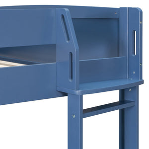 English Elm Full Size Loft Bed with Rotating Desk Led Lighting Sofa and Bookshelf Storage Navy Blue LT000200AAC