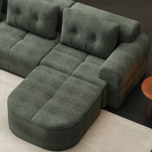English Elm Modular Sectional Sofa with Chaise Full Foam Build Woven Fabric for Living Room Blackish Green W2379S00006