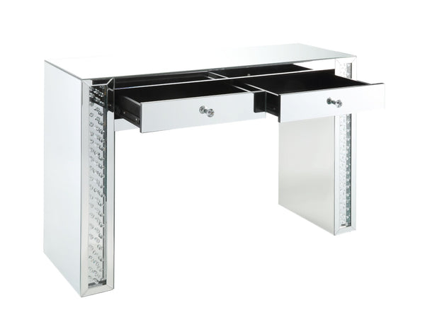English Elm Nysa Mirrored Vanity Desk with Stool Beveled Glass Crystal Inlay Hollywood Glam B2726P446668
