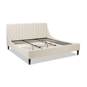 English Elm Aspen Vertical Tufted Headboard Platform Bed Set, King, French Beige Performance Velvet