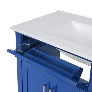 English Elm 36" Blue Modern Bathroom Vanity with Ceramic Sink, Solid Wood+MDF, Soft-Close Doors, 4 Drawers, Compact Elegance for Small Spaces N729P253935C