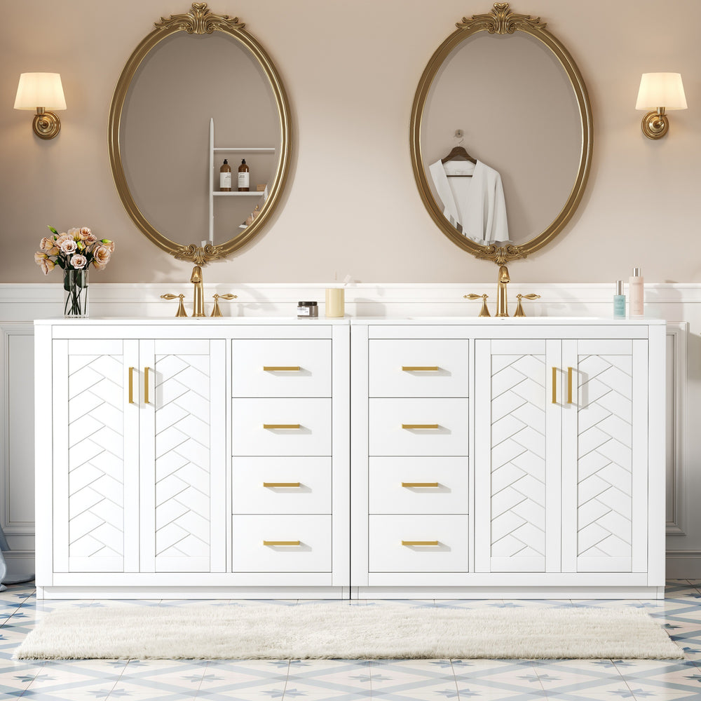 English Elm 72'' Modern Bathroom Vanity Set With Ceramic Sink, Solid Wood Frame, Soft-Close Drawers & Doors N710SS00013K