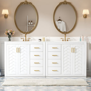 English Elm 72'' Modern Bathroom Vanity Set With Ceramic Sink, Solid Wood Frame, Soft-Close Drawers & Doors N710SS00013K