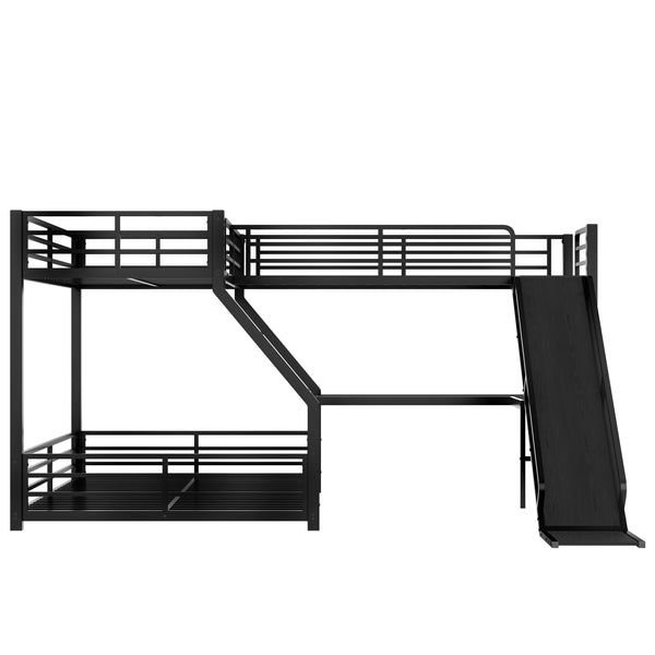 English Elm L-Shaped Triple Bunk Bed With Slide & Usb Ports - Space-Saving Metal Design For Modern Families W1580S00276