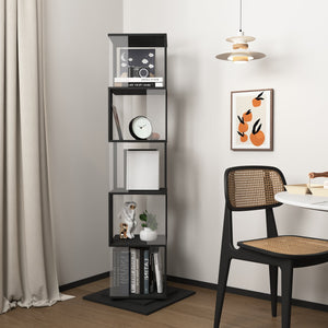 English Elm 5 tier rotating bookshelf with 360° swivel, large-capacity wood veneer rack with acrylic shelves and anti-tip base Black W409P167481
