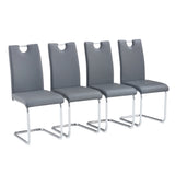 English Elm Modern Dining Chairs Set Of 4, Side Dining Room/Kitchen Chairs, Faux Leather Upholstered Seat and Metal Legs Side Chairs, Grey