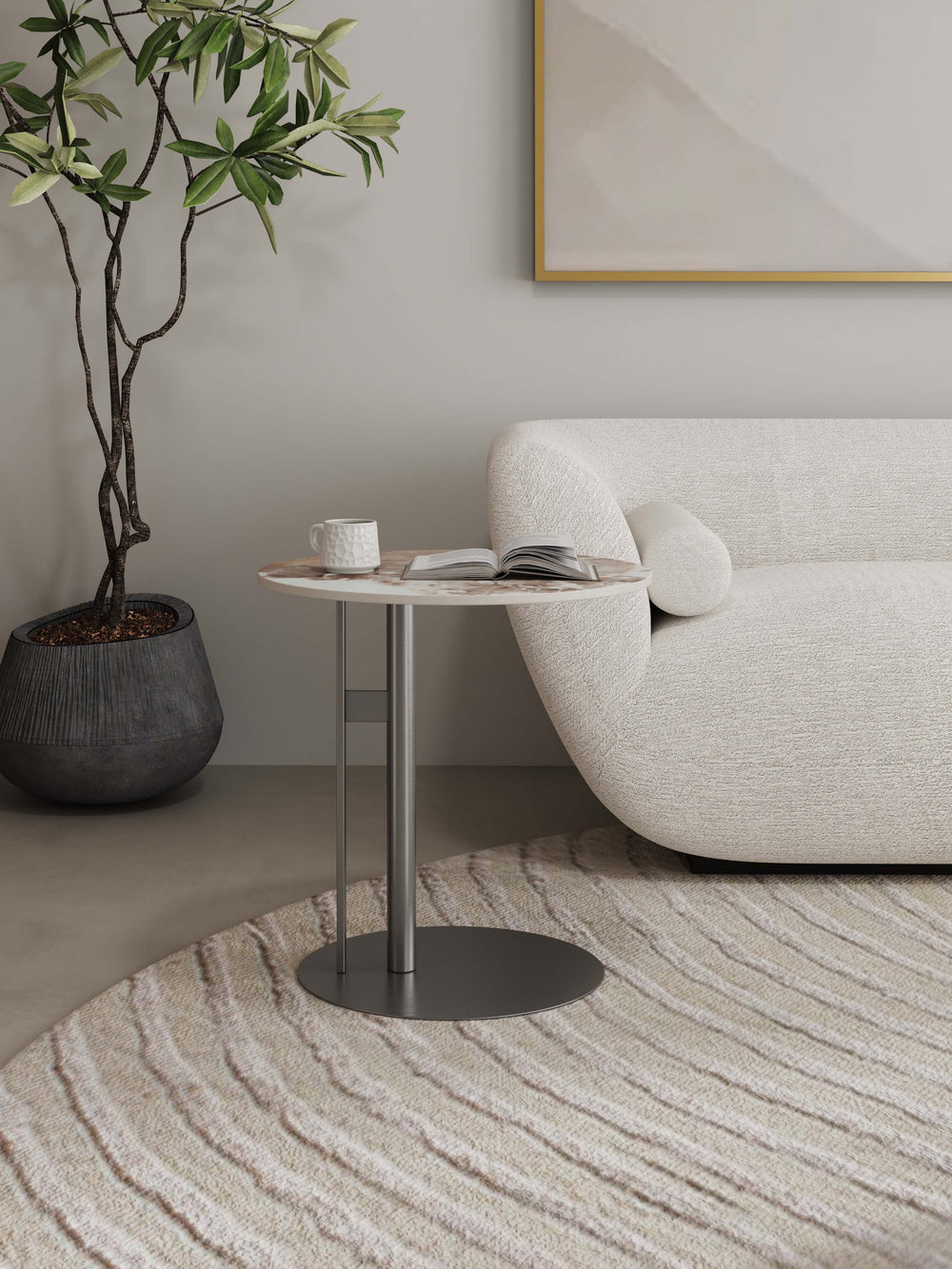 English Elm Alondra Modern End Table With Sintered Stone Top & Black Stainless Steel Base For Chic Spaces B365S00099
