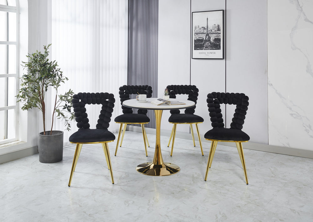 English Elm Modern upholstered dining chairs (set of 2) Gold & Black fabric, powder-coated steel legs, comfy backrest, rust-proof elegance W234P188003