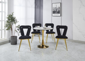 English Elm Modern upholstered dining chairs (set of 2) Gold & Black fabric, powder-coated steel legs, comfy backrest, rust-proof elegance W234P188003