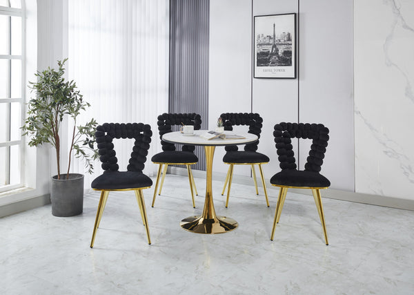 English Elm Modern upholstered dining chairs (set of 2) Gold & Black fabric, powder-coated steel legs, comfy backrest, rust-proof elegance W234P188003