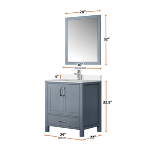 English Elm Dark Grey Vanity 30 in. W x 22 in. D with White Quartz Top, Chrome Faucet & 28 in. Mirror, Durable B2731S01251