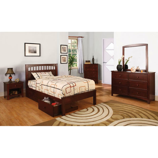 English Elm One Drawer Wooden Nightstand with Open Shelf and Drawer, Cherry Finish, Kid-Friendly Storage Solution B016P252243