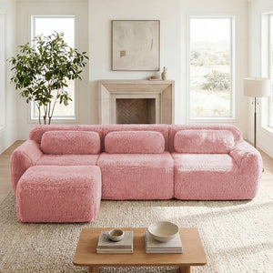 English Elm L-shaped Plush Modular Sectional Sofa with Ottoman and High Resilience Foam Seating Pink W714S01559