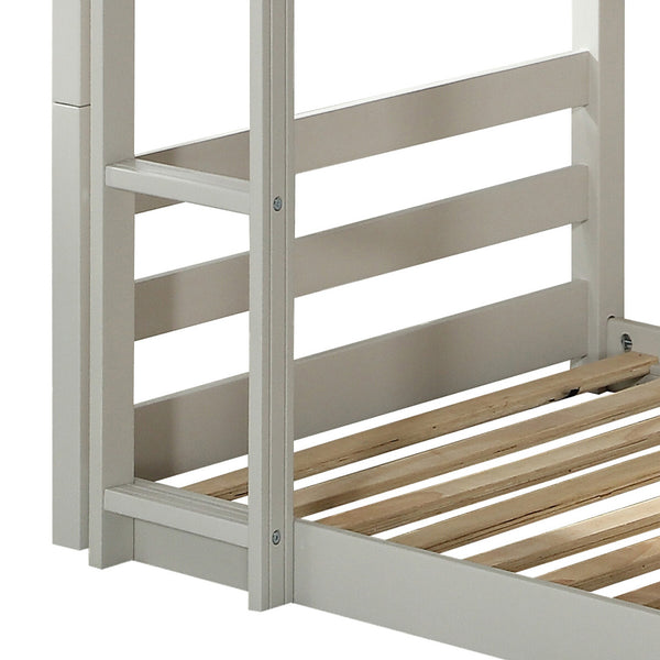 English Elm Light Triple Bunk Bed Twin Over Twin Solid & Composite Wood Loft with Slats, Guardrails, Ladders, Versatile Use B062S00460