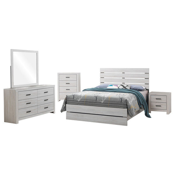 English Elm Geary Coastal 5-Piece Bedroom Set: Chic White Slatted Headboard, Storage Solutions & Relaxed Style B062S00969