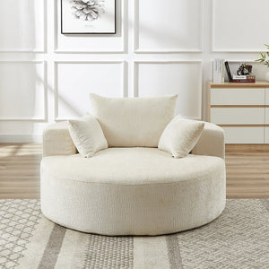 English Elm 55'L Chenille Sponge Single Sofa No Assembly Beige Fluffy Modern Sleeper Chair with Head Pillow Support for Living Room Lounge Bedroom Comfort W834P221027