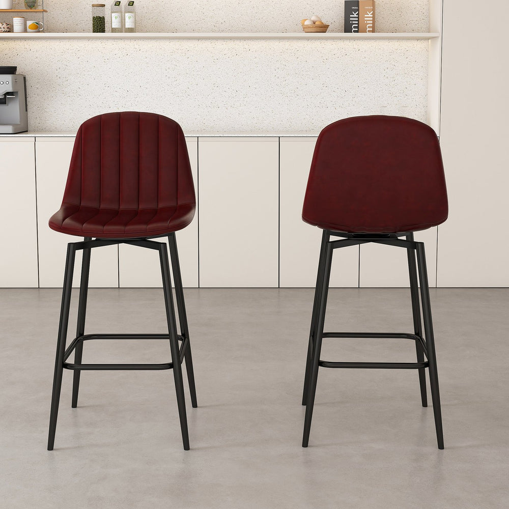 English Elm Modern Bar Stools 360° Swivel PU Seats with Back, Metal Legs, 25.6" Counter Height, Dark Brown Set of 2 W2699P358874