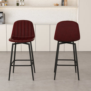 English Elm Modern Bar Stools 360° Swivel PU Seats with Back, Metal Legs, 25.6" Counter Height, Dark Brown Set of 2 W2699P358874