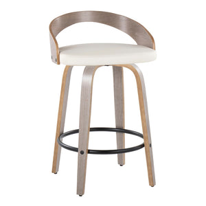 English Elm Fixed-height Swivel Counter Stools with Faux Leather Seats and Chrome Footrest Set of 2 B202S01829