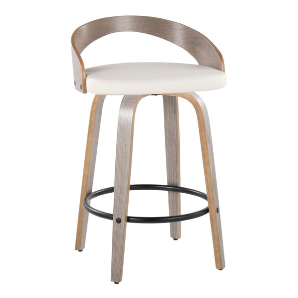 English Elm Fixed-height Swivel Counter Stools with Faux Leather Seats and Chrome Footrest Set of 2 B202S01829