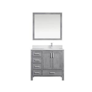 English Elm Distressed Grey Bath Vanity Set With Cultured Marble Top, Chrome Faucet, And 34" Mirror Ensemble B2731S01333