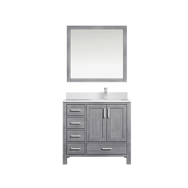 English Elm Distressed Grey Bath Vanity Set With Cultured Marble Top, Chrome Faucet, And 34" Mirror Ensemble B2731S01333