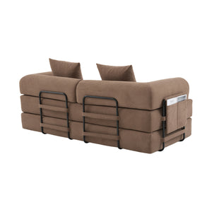 English Elm UNITED modular foldable sofa with metal frame, corduroy upholstery, side pocket & quick assembly convenience Brown W1568P375636