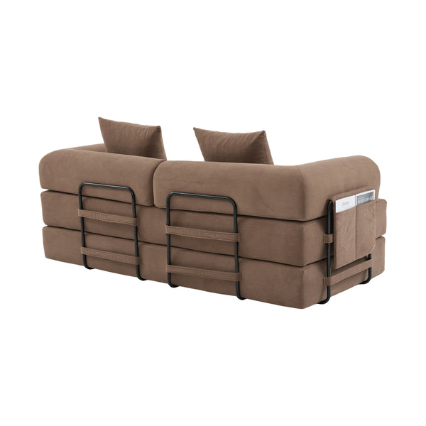 English Elm UNITED modular foldable sofa with metal frame, corduroy upholstery, side pocket & quick assembly convenience Brown W1568P375636