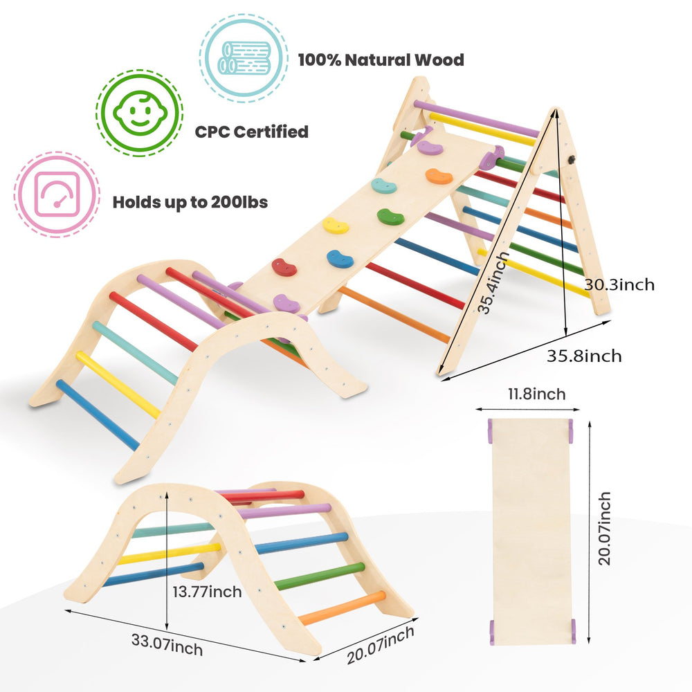 English Elm Gardenia Montessori Pikler Triangle Set Foldable Indoor Climbing Gym for Toddlers 1-8 Pink B205P241921