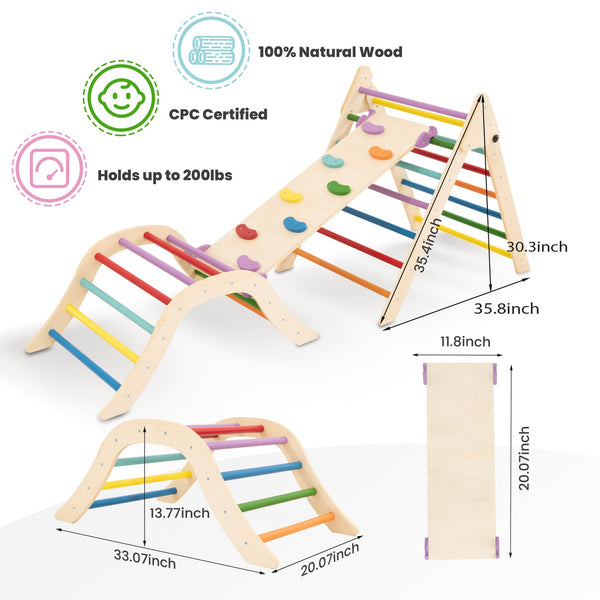 English Elm Gardenia Montessori Pikler Triangle Set Foldable Indoor Climbing Gym for Toddlers 1-8 Pink B205P241921