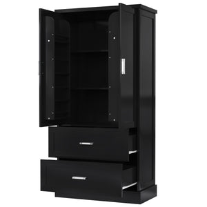 English Elm Tall Bathroom Storage Cabinet with Adjustable Shelves, Two Doors & Drawers, Space-Saving 66" Tall Black N725P178675B