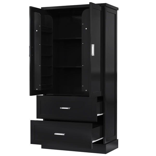 English Elm Tall Bathroom Storage Cabinet with Adjustable Shelves, Two Doors & Drawers, Space-Saving 66" Tall Black N725P178675B