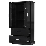 English Elm Tall Bathroom Storage Cabinet, Cabinet With Two Doors and Drawers, Adjustable Shelf, Mdf Board, Black